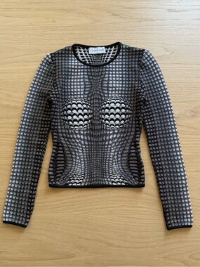 Authentic Marine Serre Black and Gray Optical Mesh Long-Sleeve Top